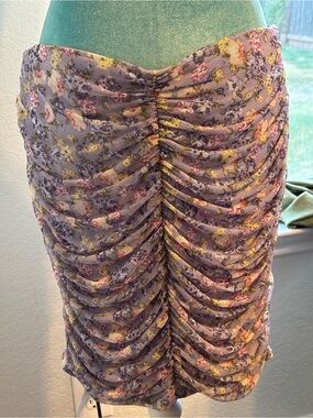 Haute Monde Floral Mesh Ruched Skirt Plus Size 1X Lavender Babydoll Crochet